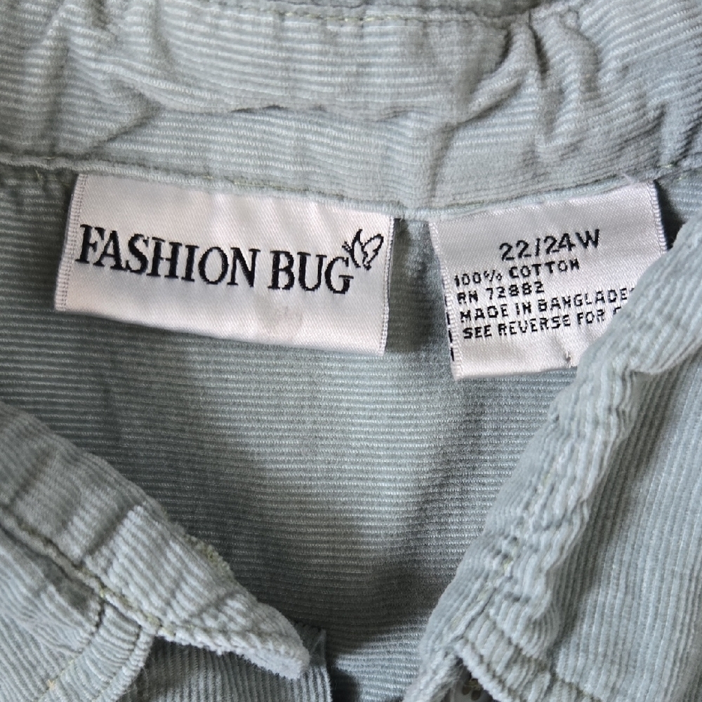 Vintage 90's Fashion Bug Light Green Corduroy Shirt Plus Size 22/24W - Picture 2 of 7